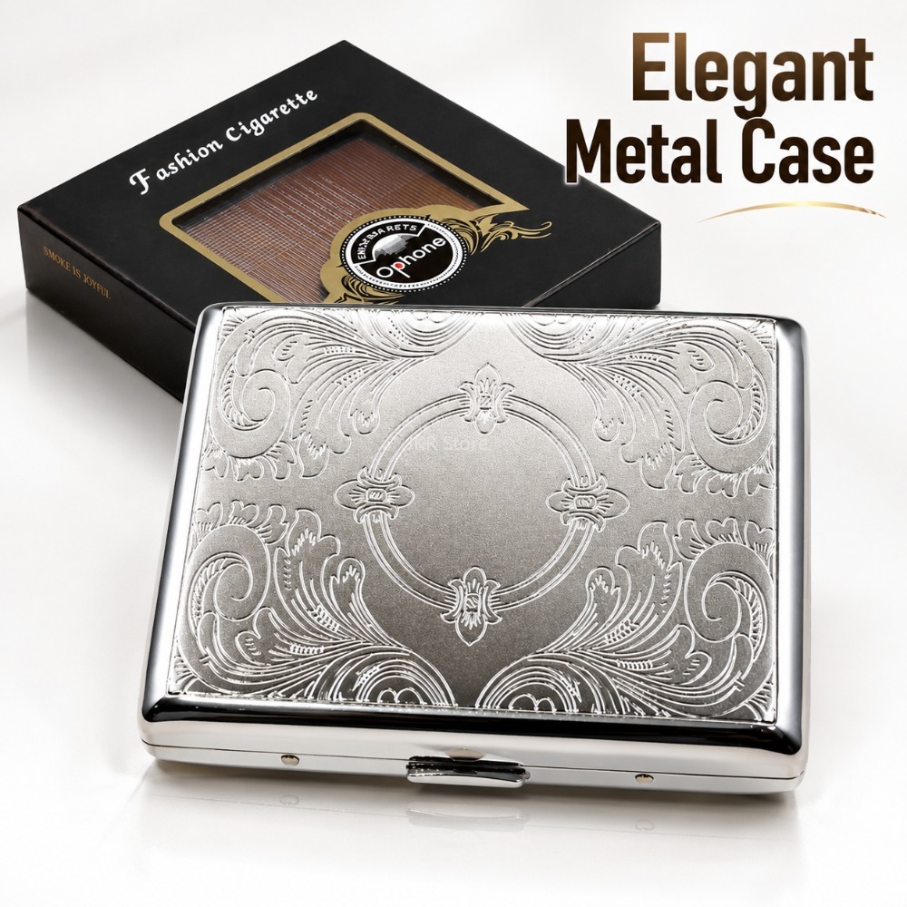 Men'S Accessories Case - Edelstahl-Zigarettenetui mit Prägung, tragbarer Metallbehälter, Aufbewahrungshalter,