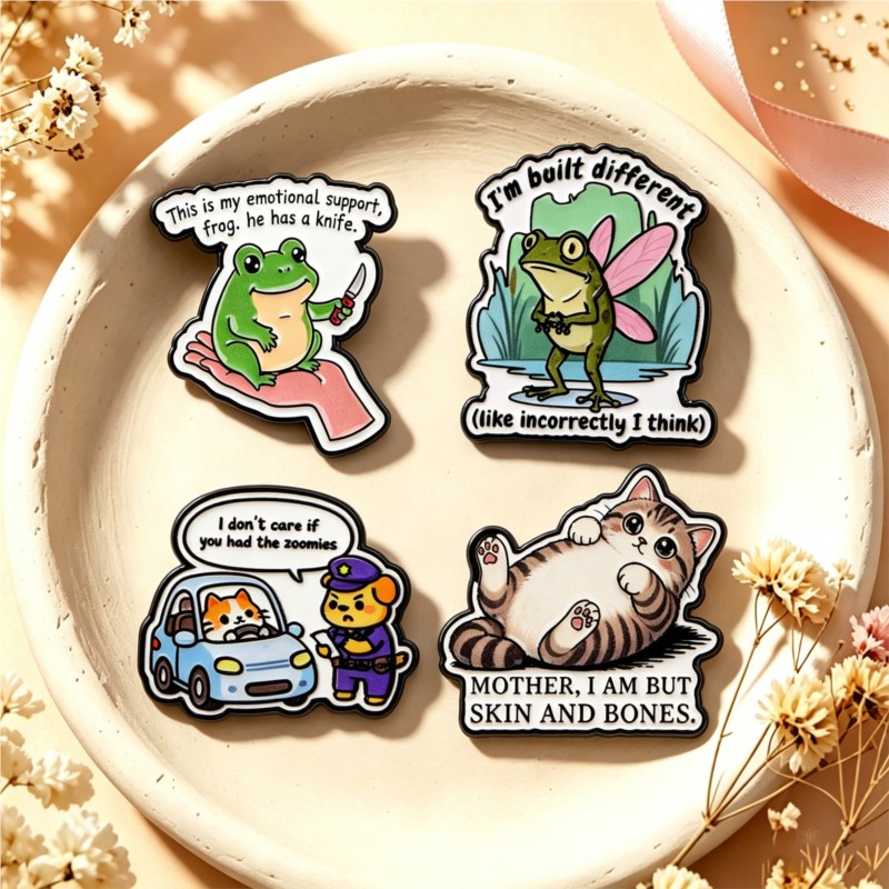 Lapel Pin Enamel - Zitat-Emaille-Pin, Niedlicher Frosch, Katze, Hund, Cartoon-Charakter,