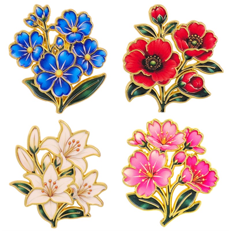 Lapel Pin Enamel - Niedliche Vintage Bunte Blumen-Emaille-Anstecknadel Lilie Kirsche